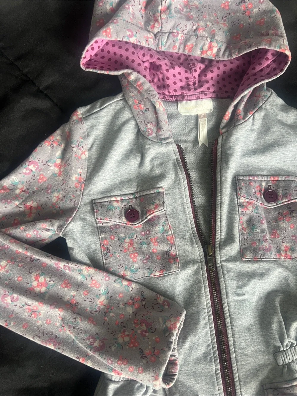 Matilda Jane (435) Girls' Light Gray Hooded Floral Jacket